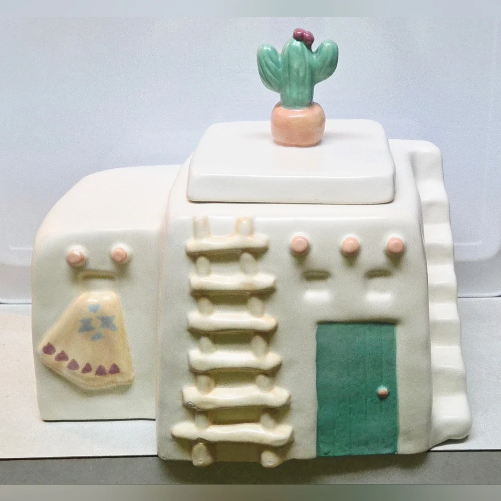 Vtg Treasure Craft Pueblo Mesa Southwestern Adobe Aztec Cactus Cookie Jar